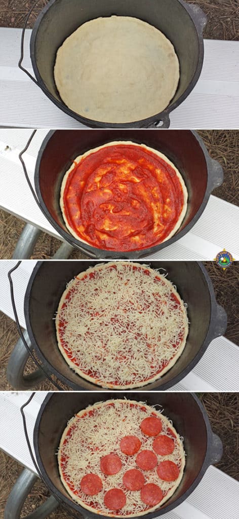 collage of a pizza being put together