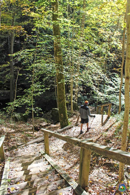 man hiking down Trail 7 at Turkey Run State Park