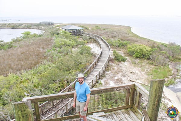man on boardwalk at Big Lagoon State Park