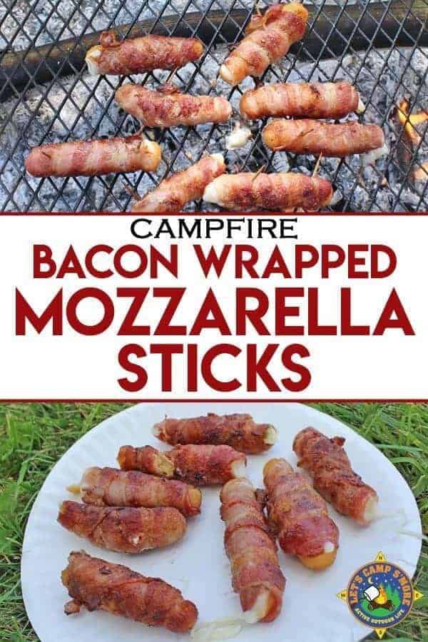 Bacon Wrapped Mozzarella Sticks Grilled over a Campfire - Looking for a unique camping recipe with bacon? Try these Bacon Wrapped Mozzarella Sticks. They so tasty and are so super easy to grill over a campfire. Bacon Wrapped Mozzarella Sticks Grilled over a Campfire