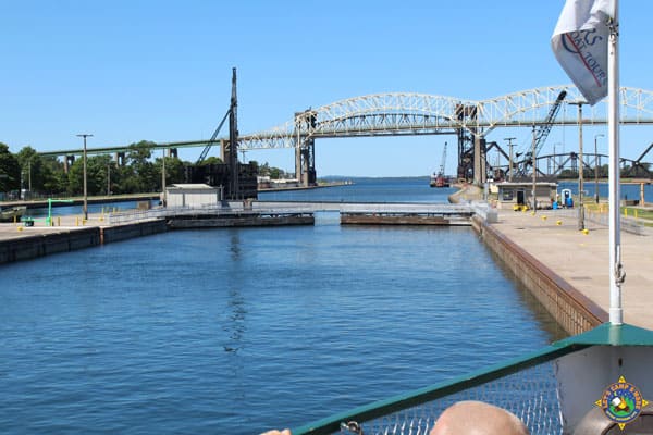 a lock opening at the Soo Locks as taken from a boat