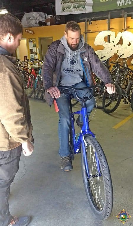 Virginia Creeper Trail Bike Rental man testing out a rental bicycle