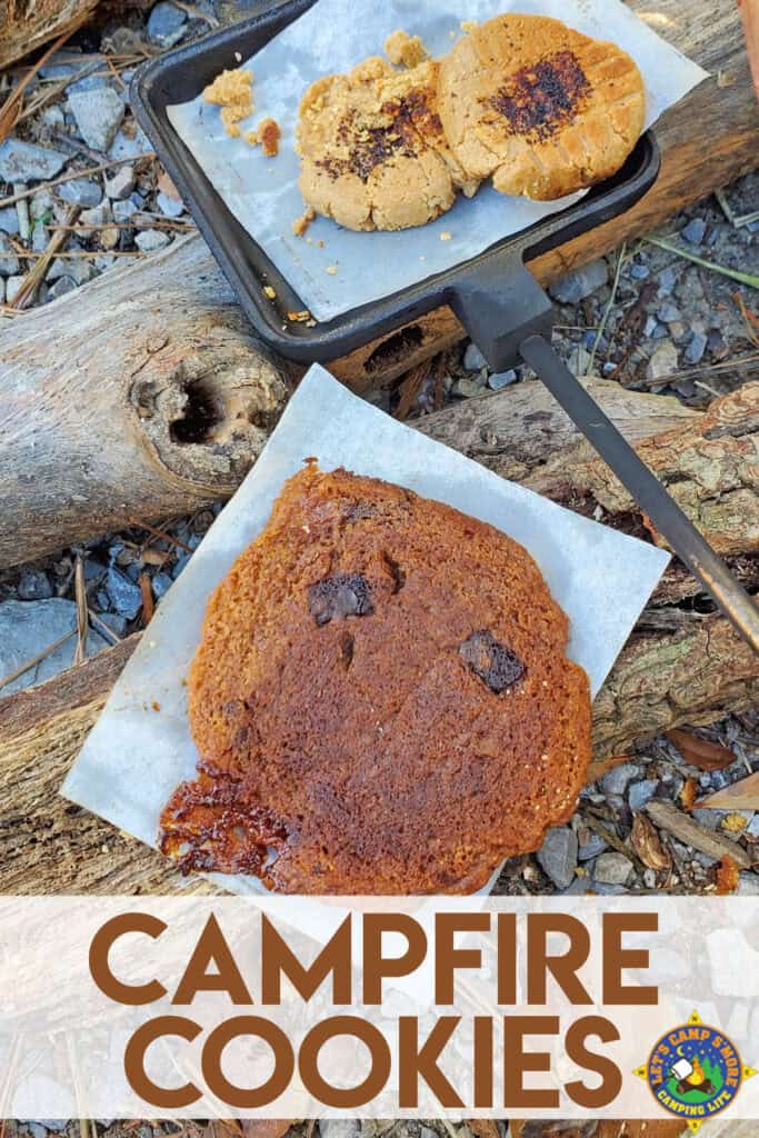 3 campfire cookies baked over a fire while camping