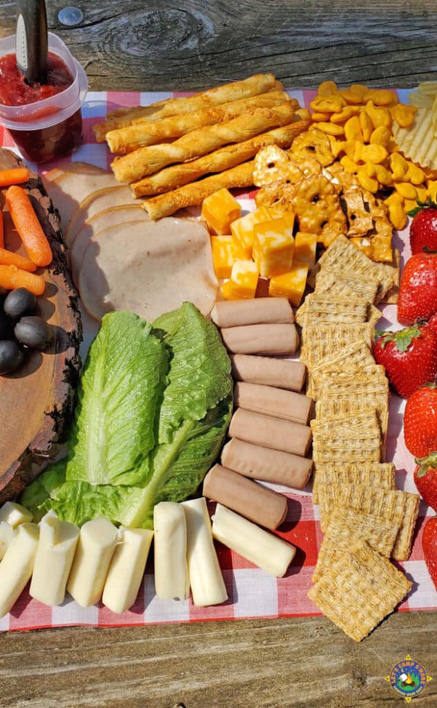 close up of the meat and cheese on a charcuterie board