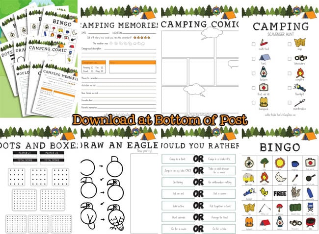 pages in the kids camping activity pack