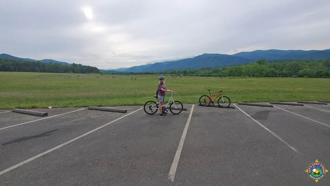 woman riding a bike in Cades Cove