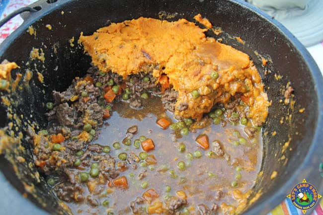 close up of Dutch Oven Shepherd's Pie