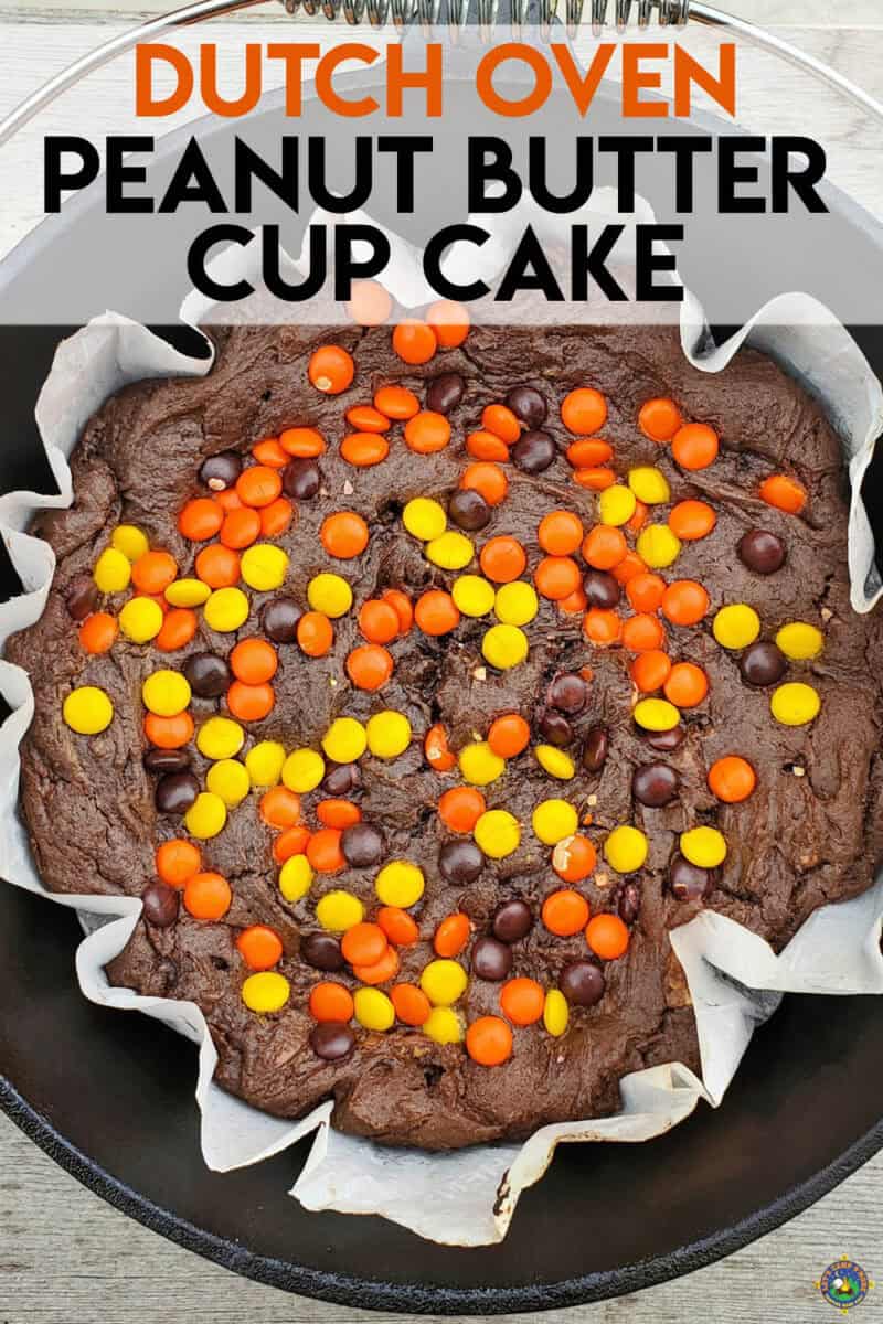 Reece's Peanut Butter Cup Chocolate Cake Camping Recipe made in a Dutch Oven