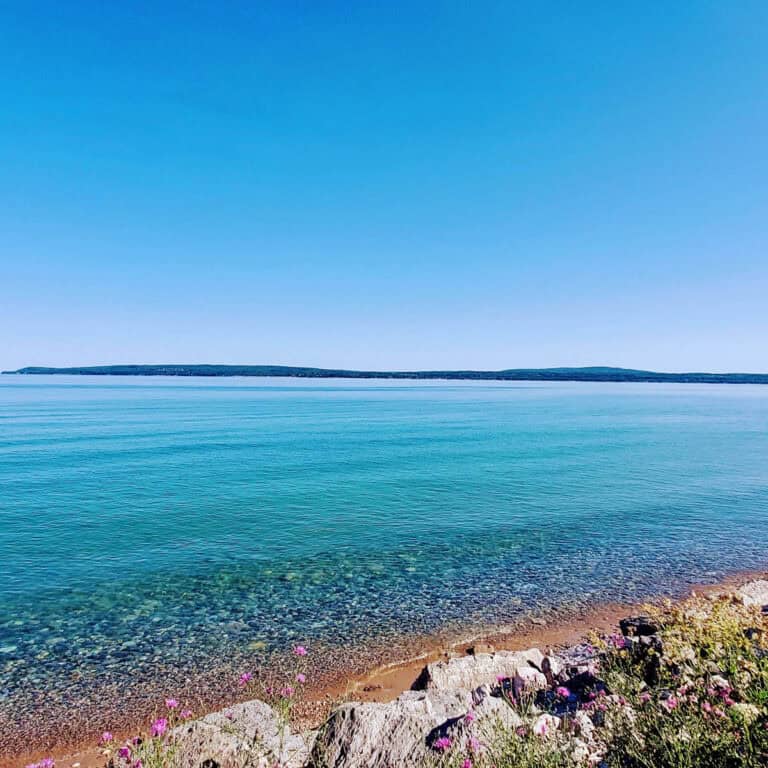 a view across Lake Michigan from the shore of Wilderness State Park