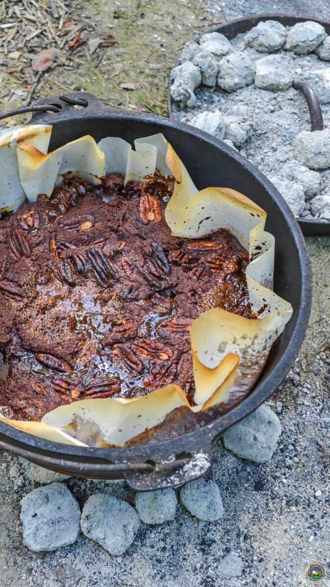 close up of a chocolate dutch oven dessert