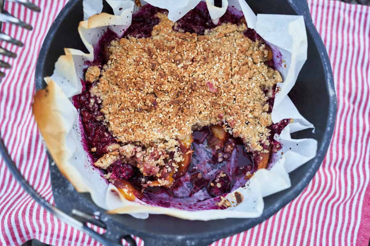 Blackberry Peach Crisp in a Dutch Oven