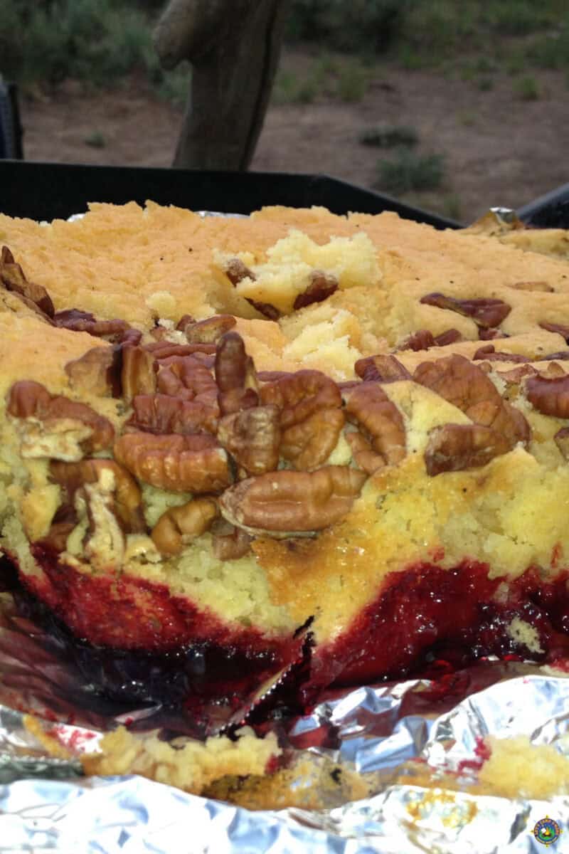 close up of a camping dump cake