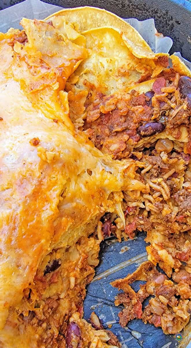 close up of the camping enchilada taco casserole