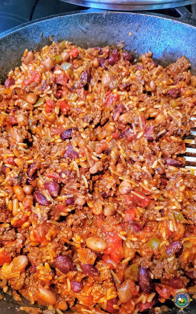 taco meat in a cast iron skillet
