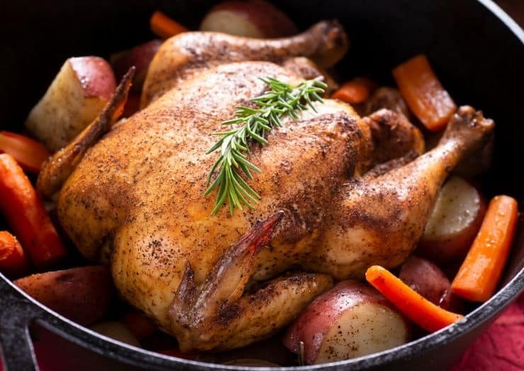 whole chicken in a dutch oven