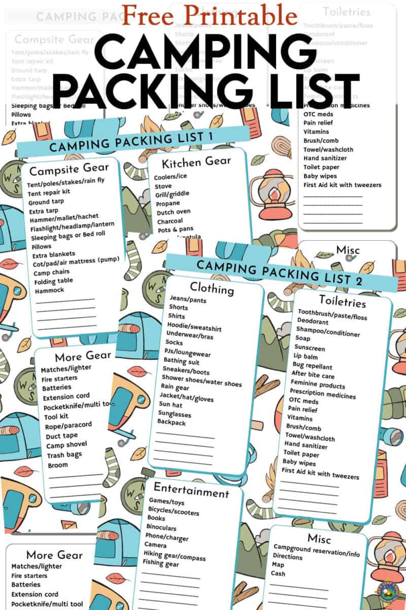 collage of packing lists for camping