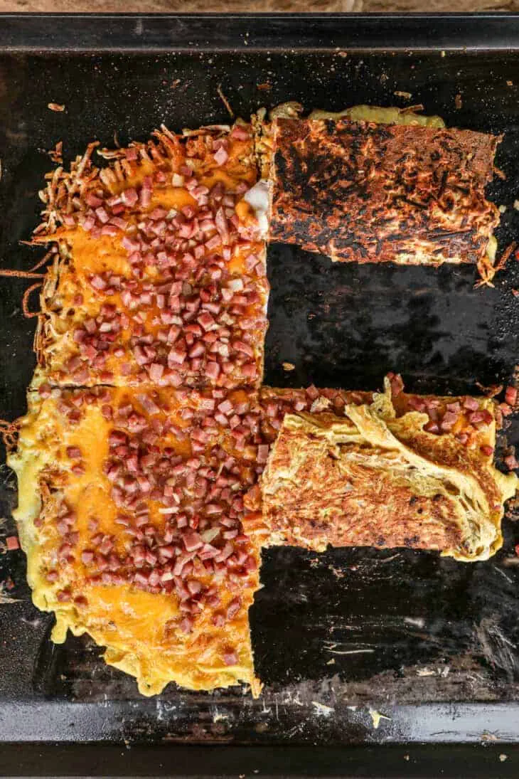 hash brown omelet on a griddle