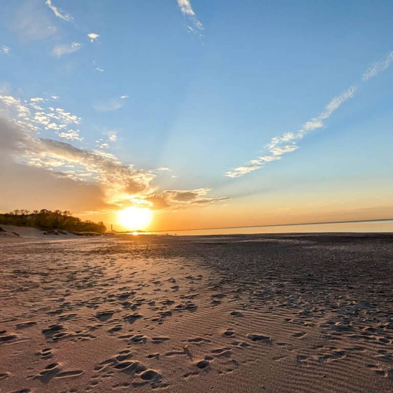 Sunset over the Lake Michigan Beach in Indiana