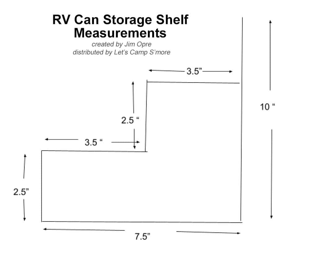 Can Storage shelf diagram and measurements