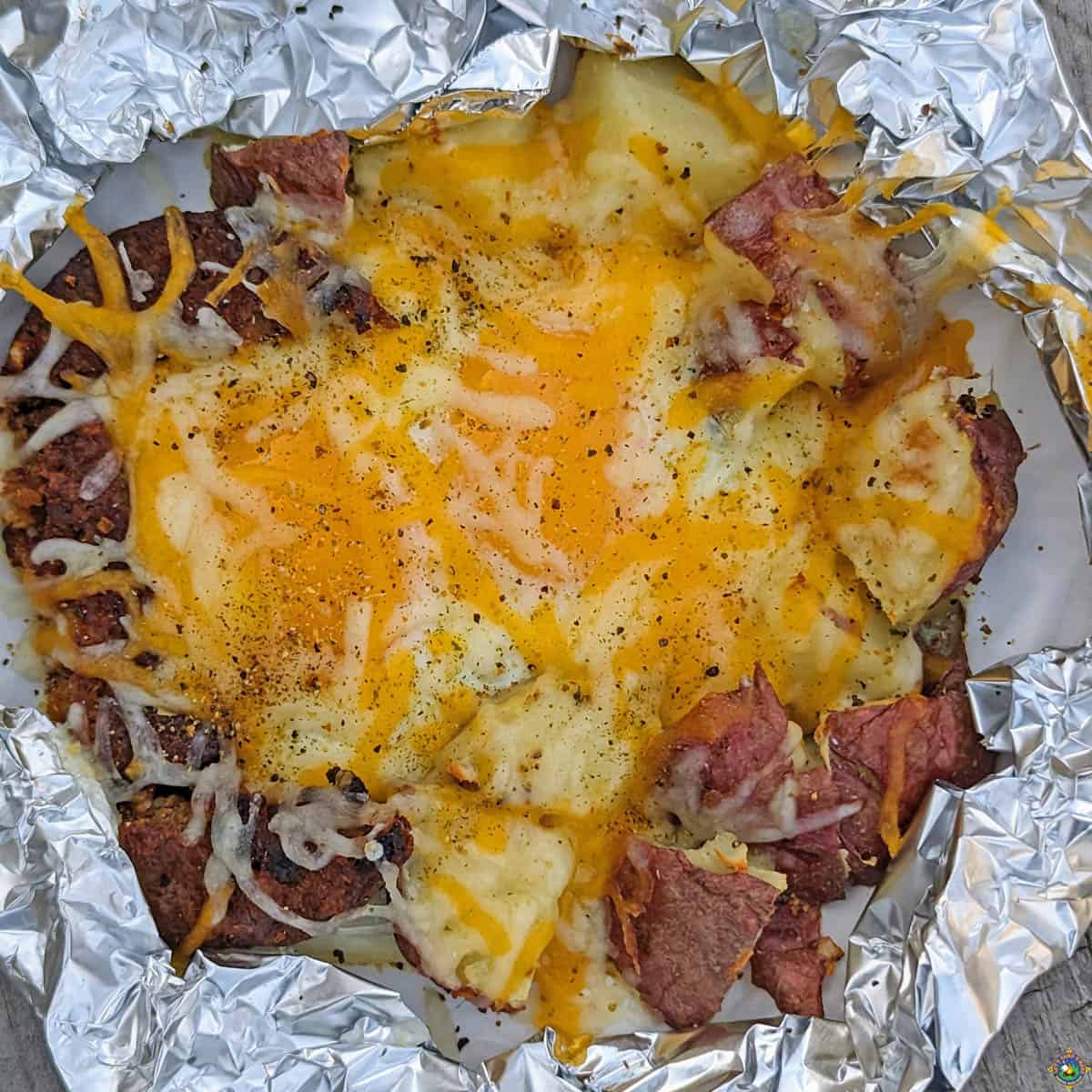 camping breakfast foil packet close up