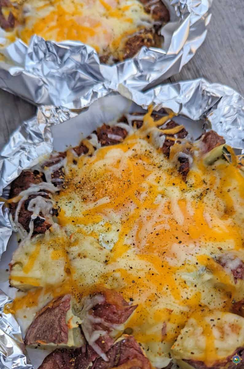 egg sausage and potato camping breakfast