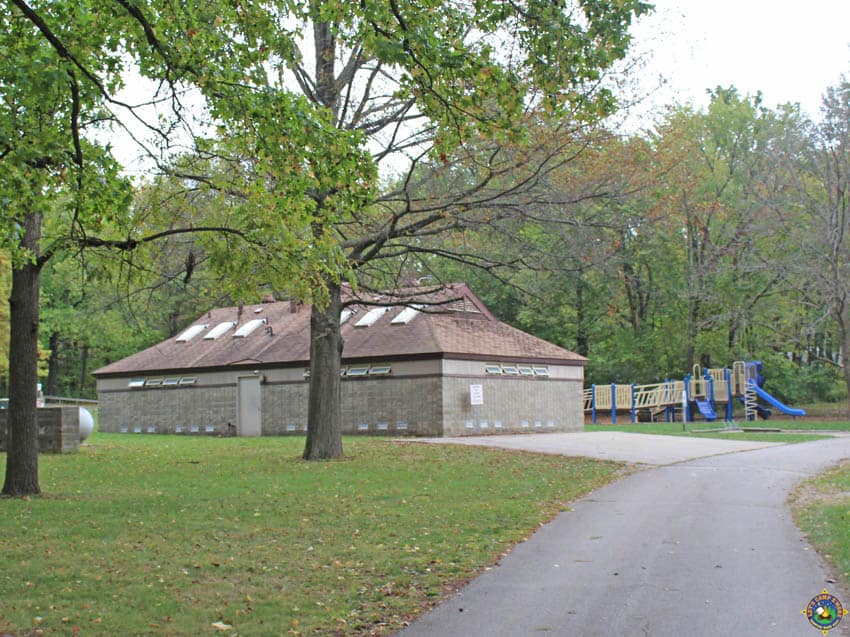 Campground Bathroom and Playground at Moraine View State Recreation Area