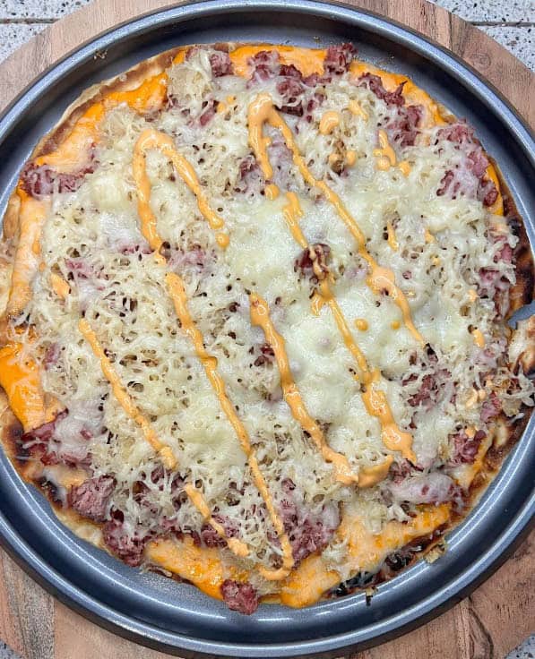 Reuben Pizza made on a Blackstone