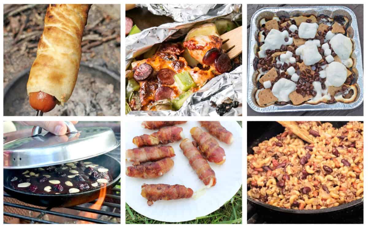 collage of 6 kid-friendly camping recipes