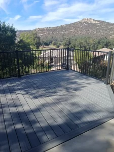 A photograph of a custom composite wood deck.