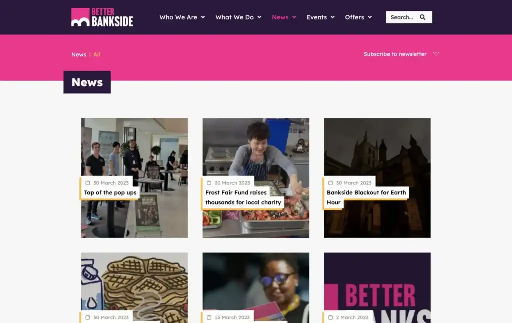 Better Bankside WordPress news posts grid