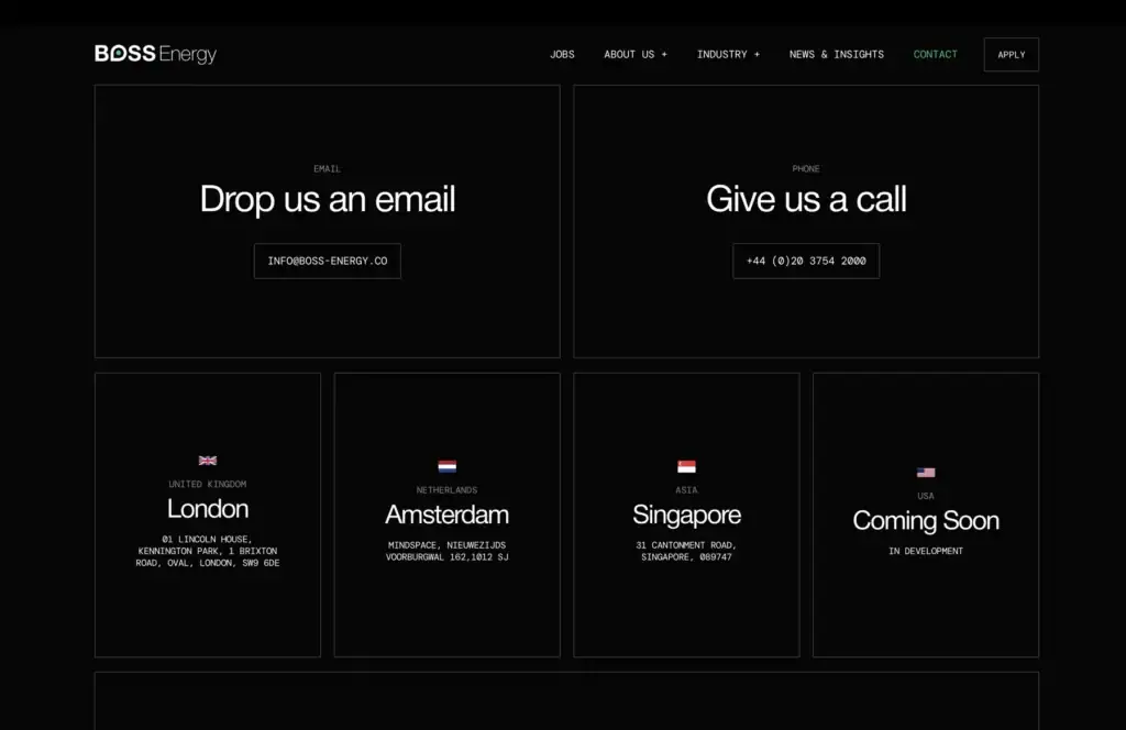 BOSS Energy international contact page