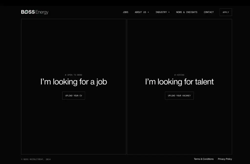 BOSS Energy candidate and employer user journeys