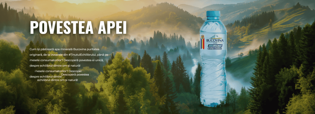 Perla Harghitei mineral water bottle banner from Romania showing natural still and sparkling water from Harghita region