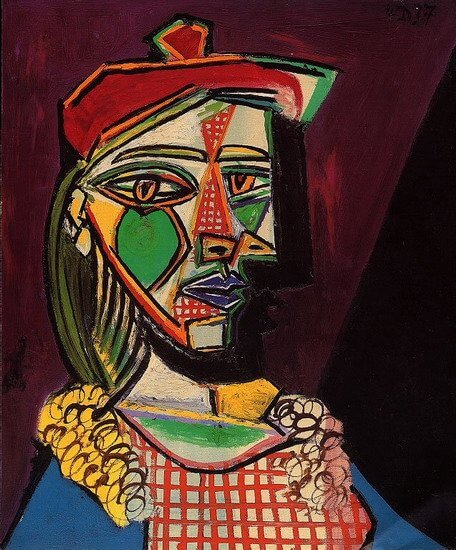 Pablo Picasso: Nő svájcisapkában és kockás ruhában (Marie-Therese Walter), pablo-ruiz-picasso.net 