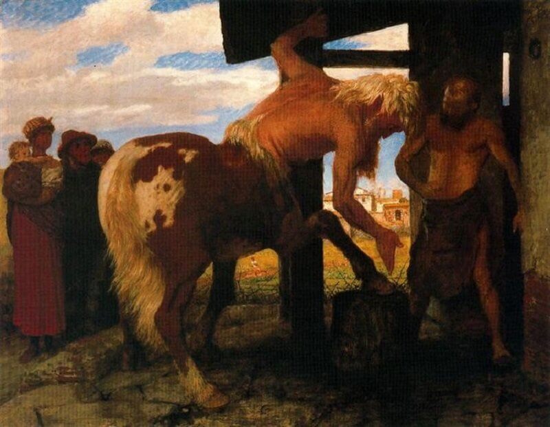 Arnold Böcklin: Kentaur a falusi patkolókovácsnál, wikiart.org 