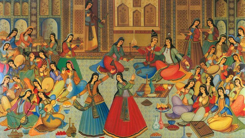 Festmény a Hasht Behesht palotából, Isfahan, Irán, 1669