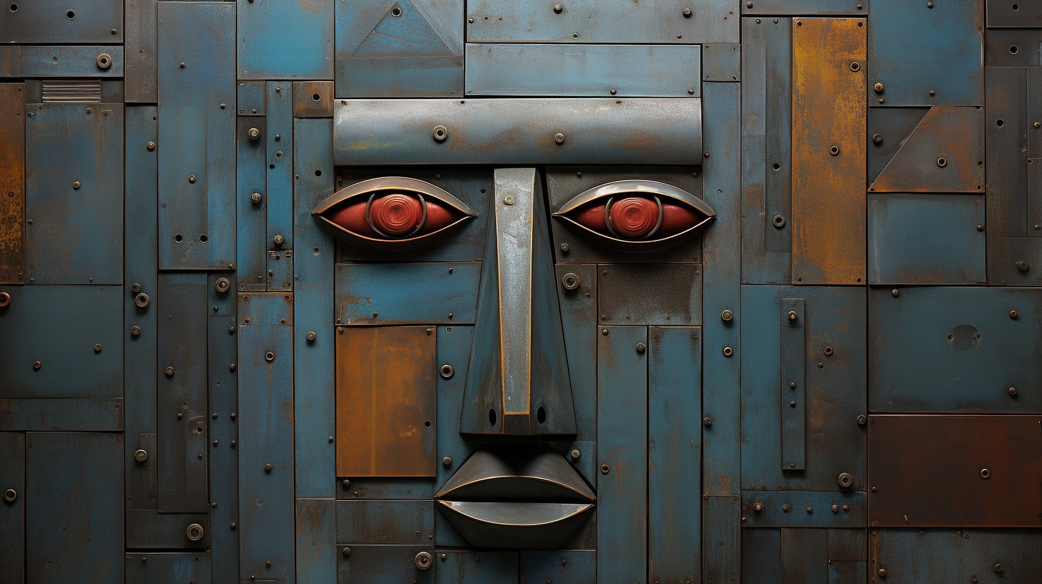 vecteezy generative ai abstract robotic face on rusty vintage metal 31114771