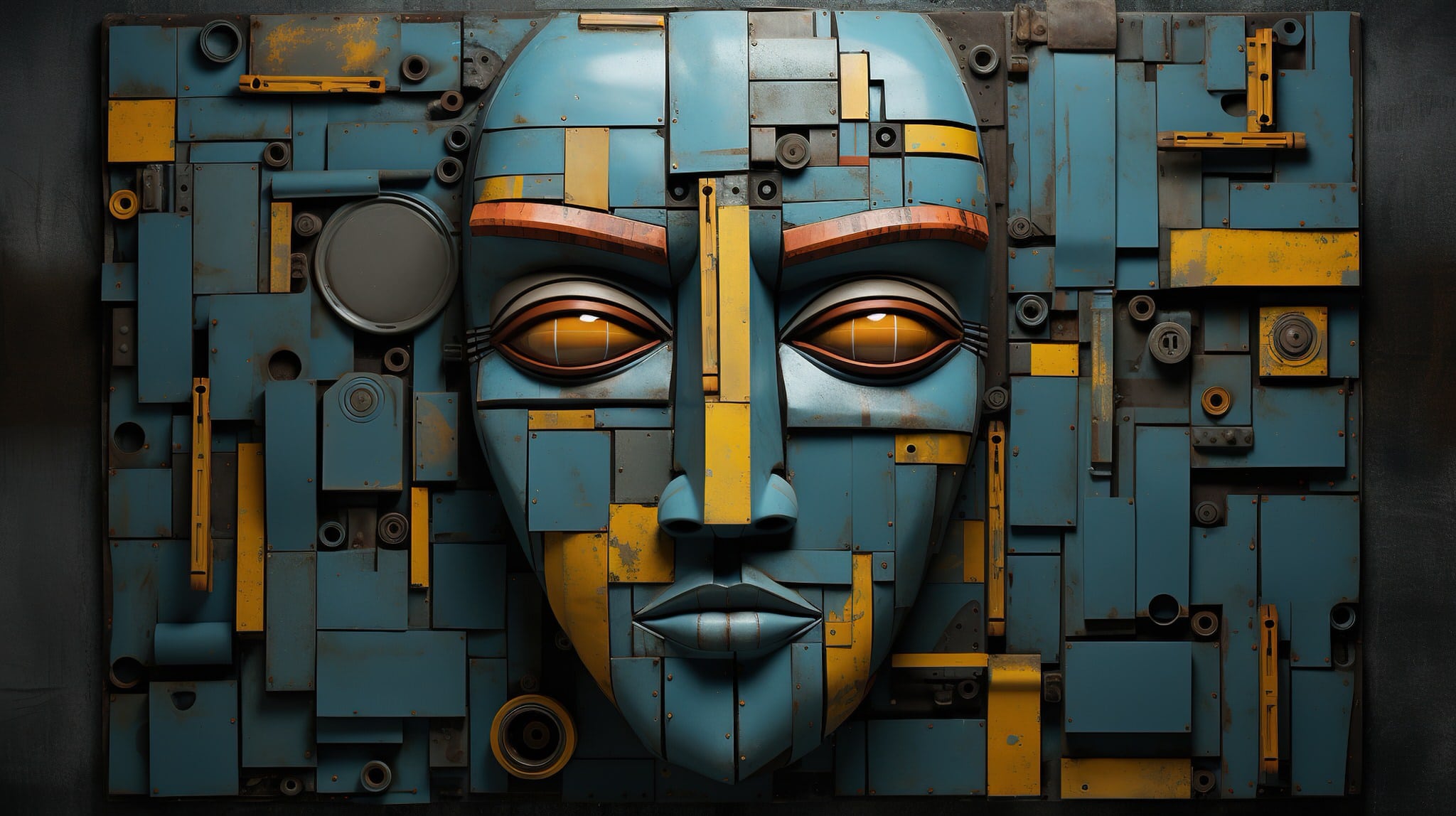 vecteezy generative ai abstract robotic face on rusty vintage metal 31114773