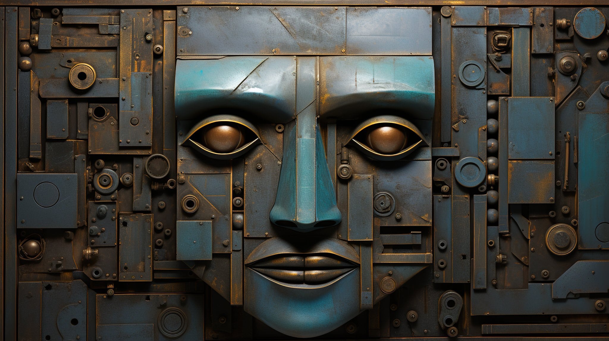 vecteezy generative ai abstract robotic face on rusty vintage metal 31114774