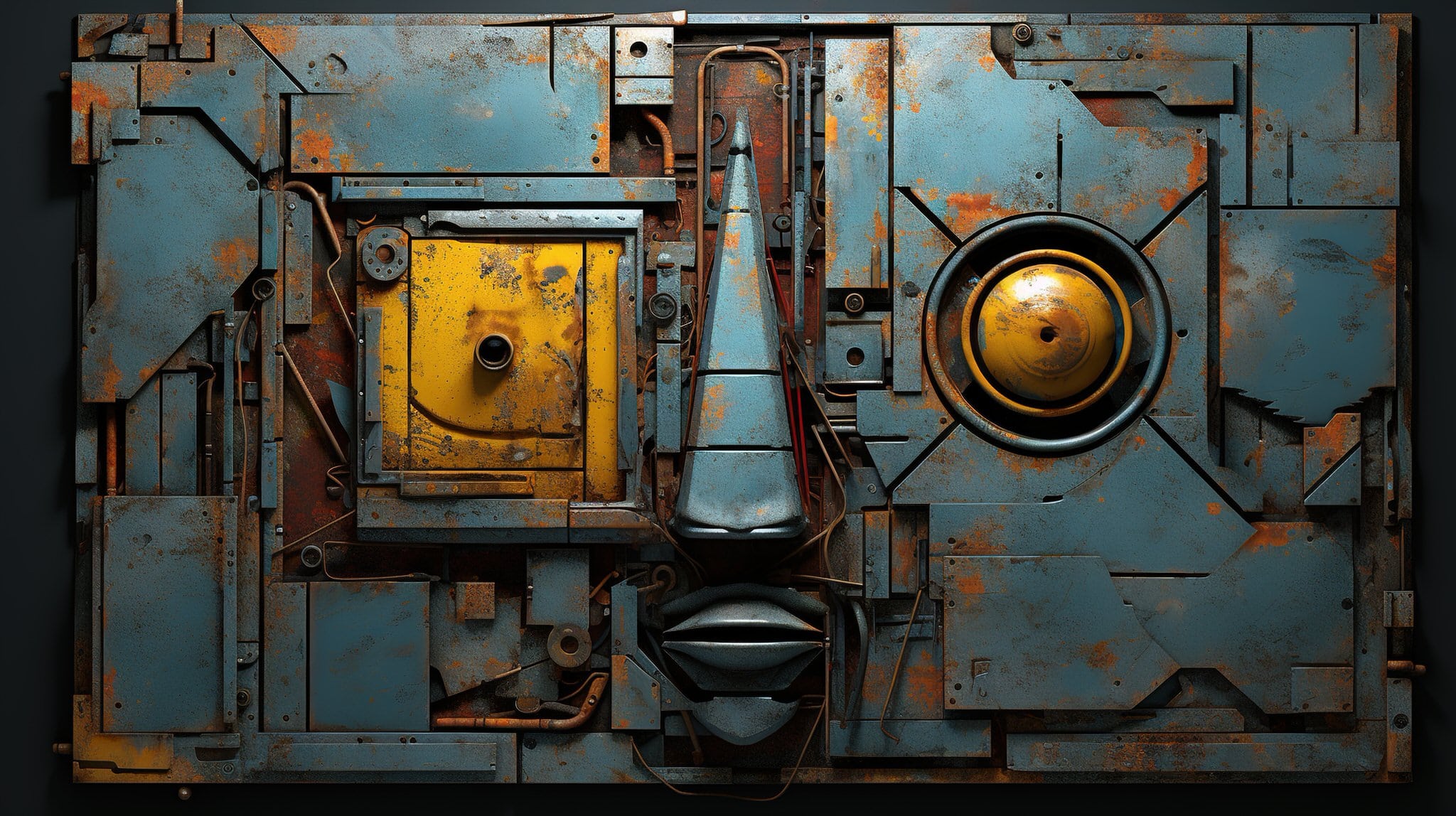 vecteezy generative ai abstract robotic face on rusty vintage metal 31114776