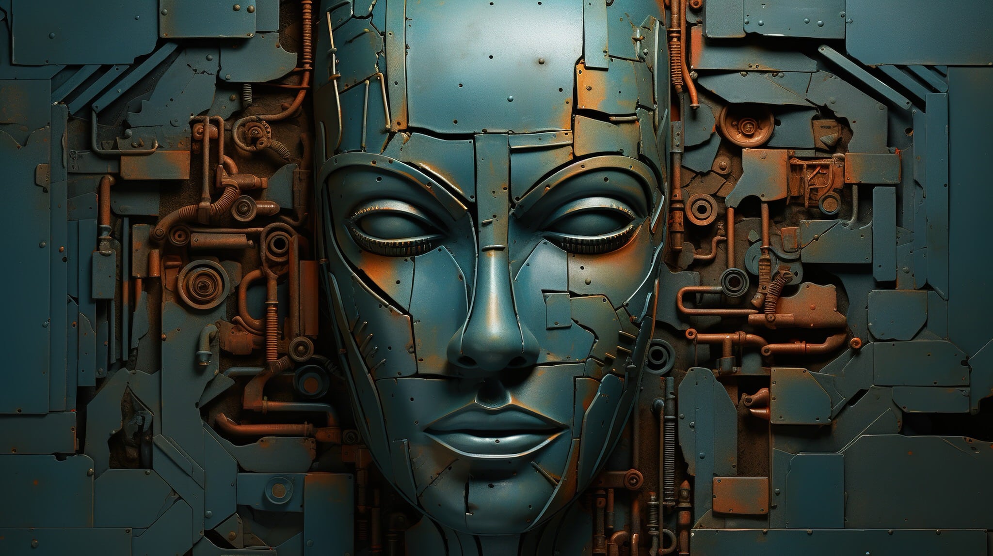 vecteezy generative ai abstract robotic face on rusty vintage metal 31114777