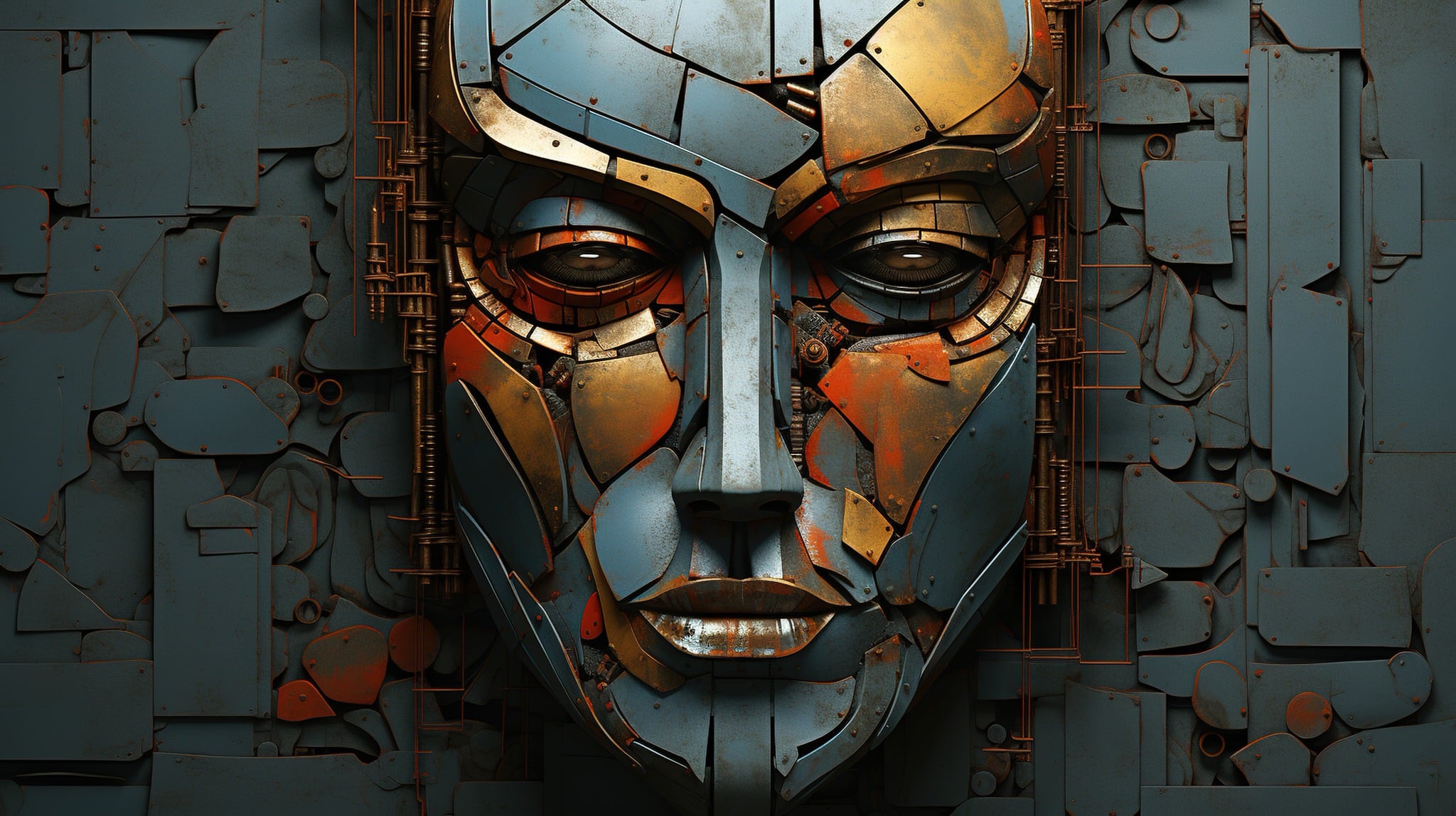 vecteezy generative ai abstract robotic face on rusty vintage metal 31114781