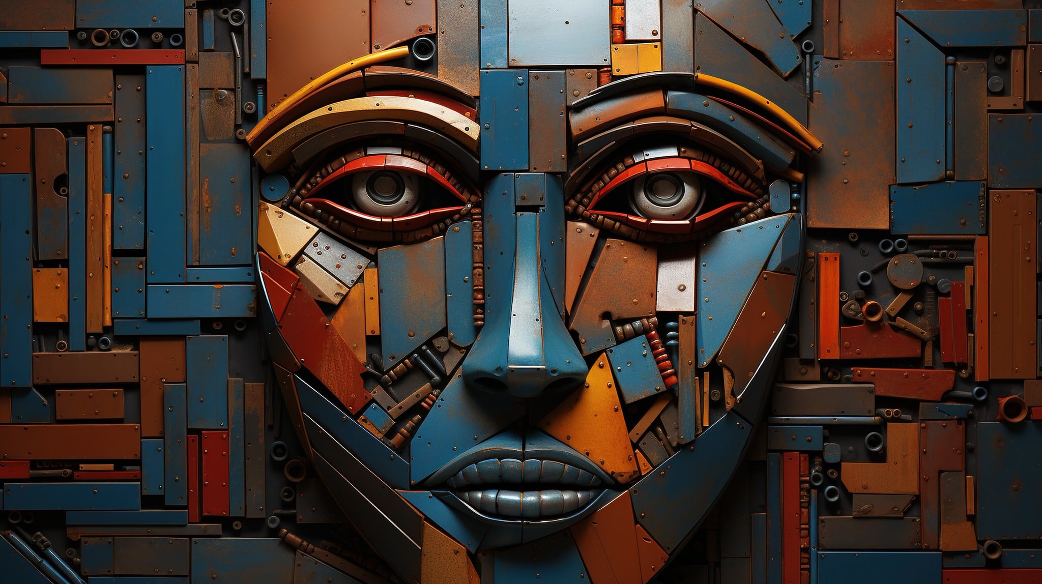 vecteezy generative ai abstract robotic face on rusty vintage metal 31114782