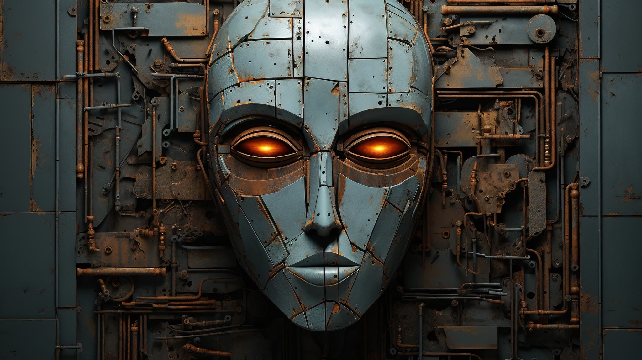 vecteezy generative ai abstract robotic face on rusty vintage metal 31114783
