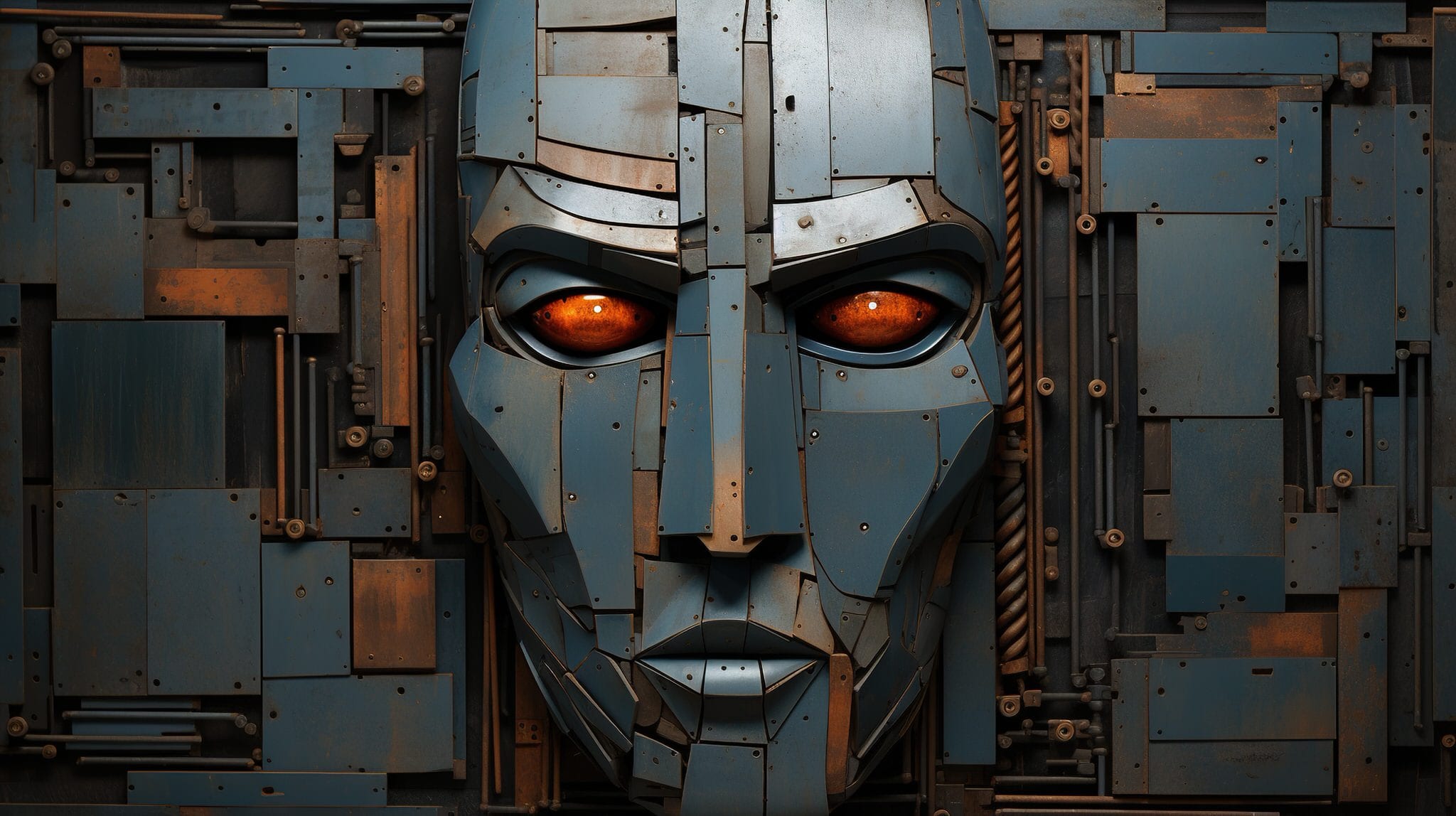 vecteezy generative ai abstract robotic face on rusty vintage metal 32425524