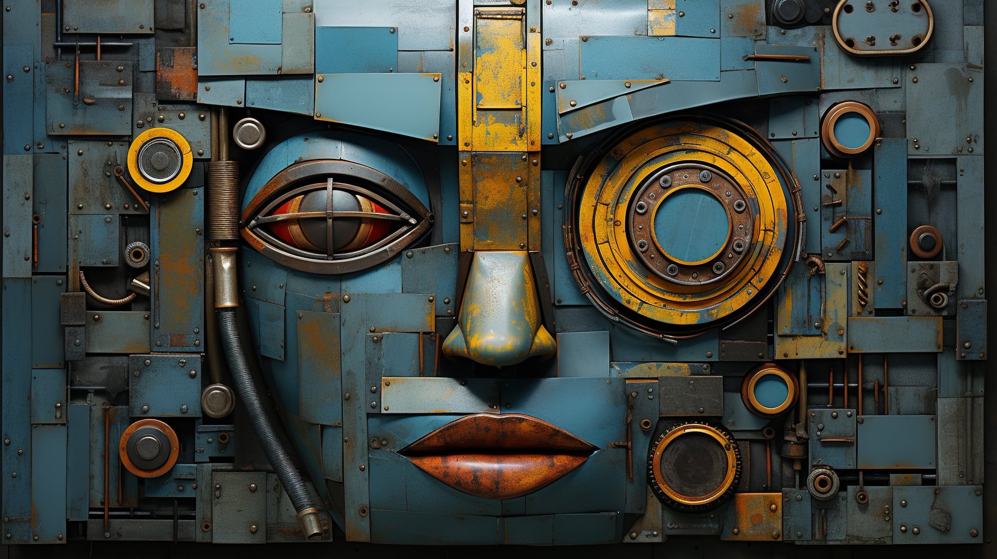 vecteezy generative ai abstract robotic face on rusty vintage metal 32426077