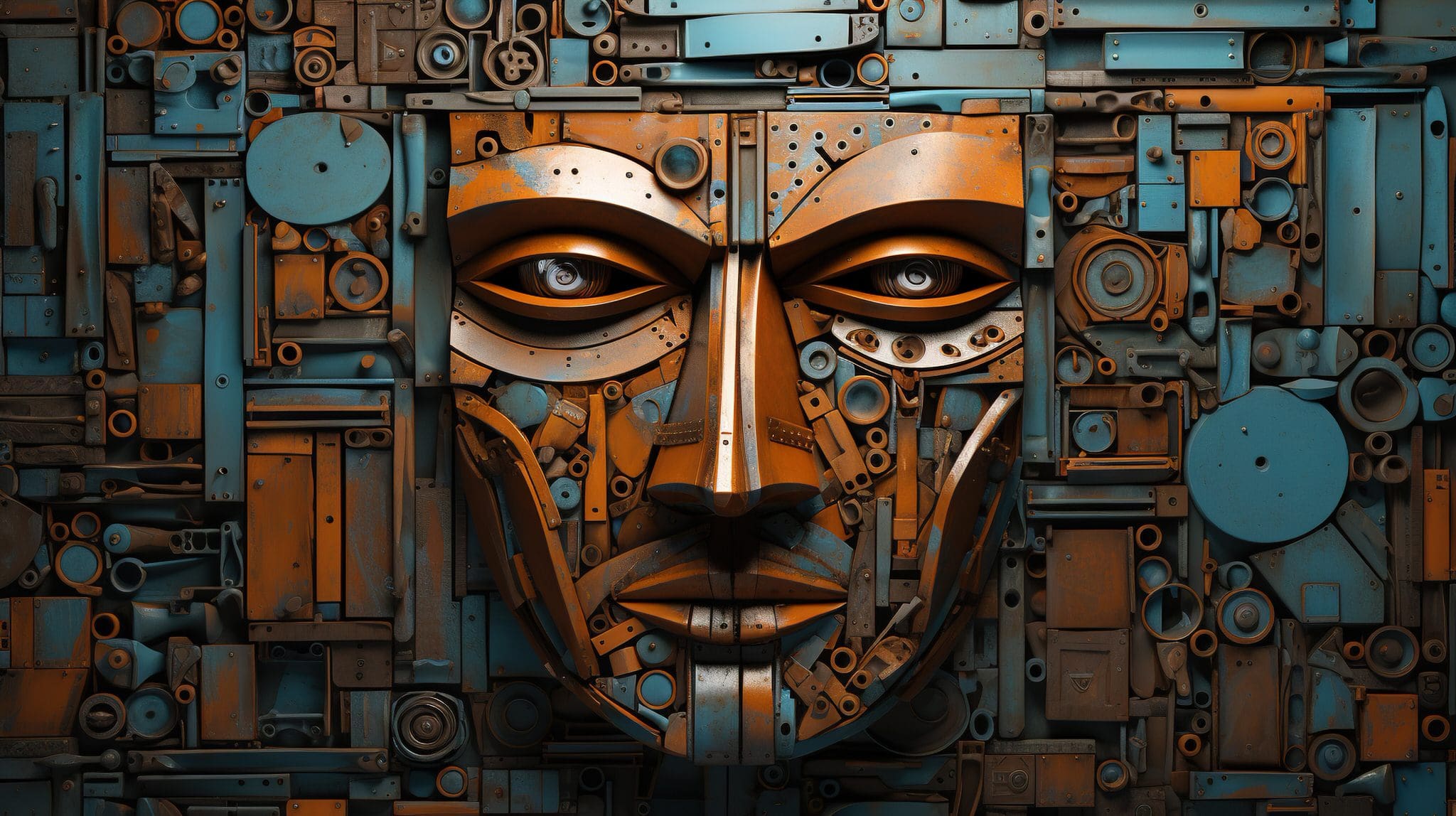 vecteezy generative ai abstract robotic face on rusty vintage metal 32426188