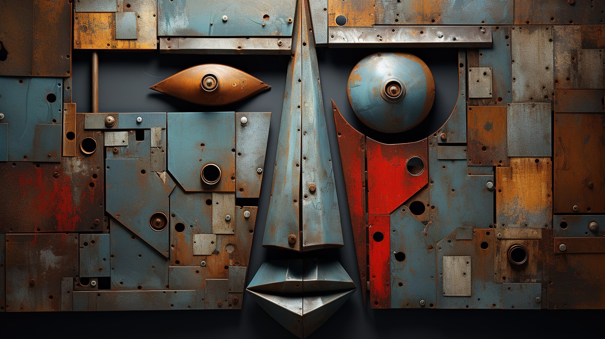 vecteezy generative ai abstract robotic face on rusty vintage metal 32426470
