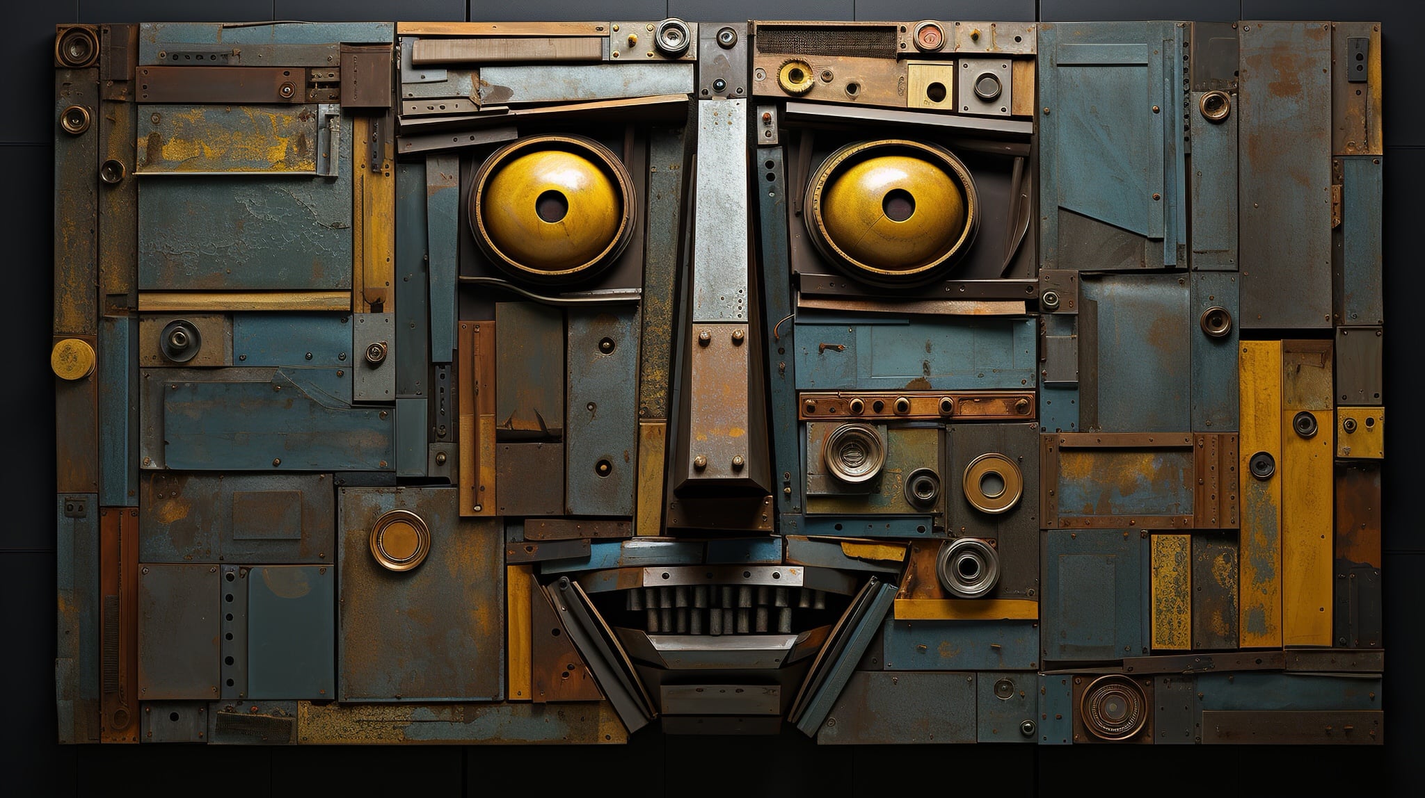 vecteezy generative ai abstract robotic face on rusty vintage metal 32426523