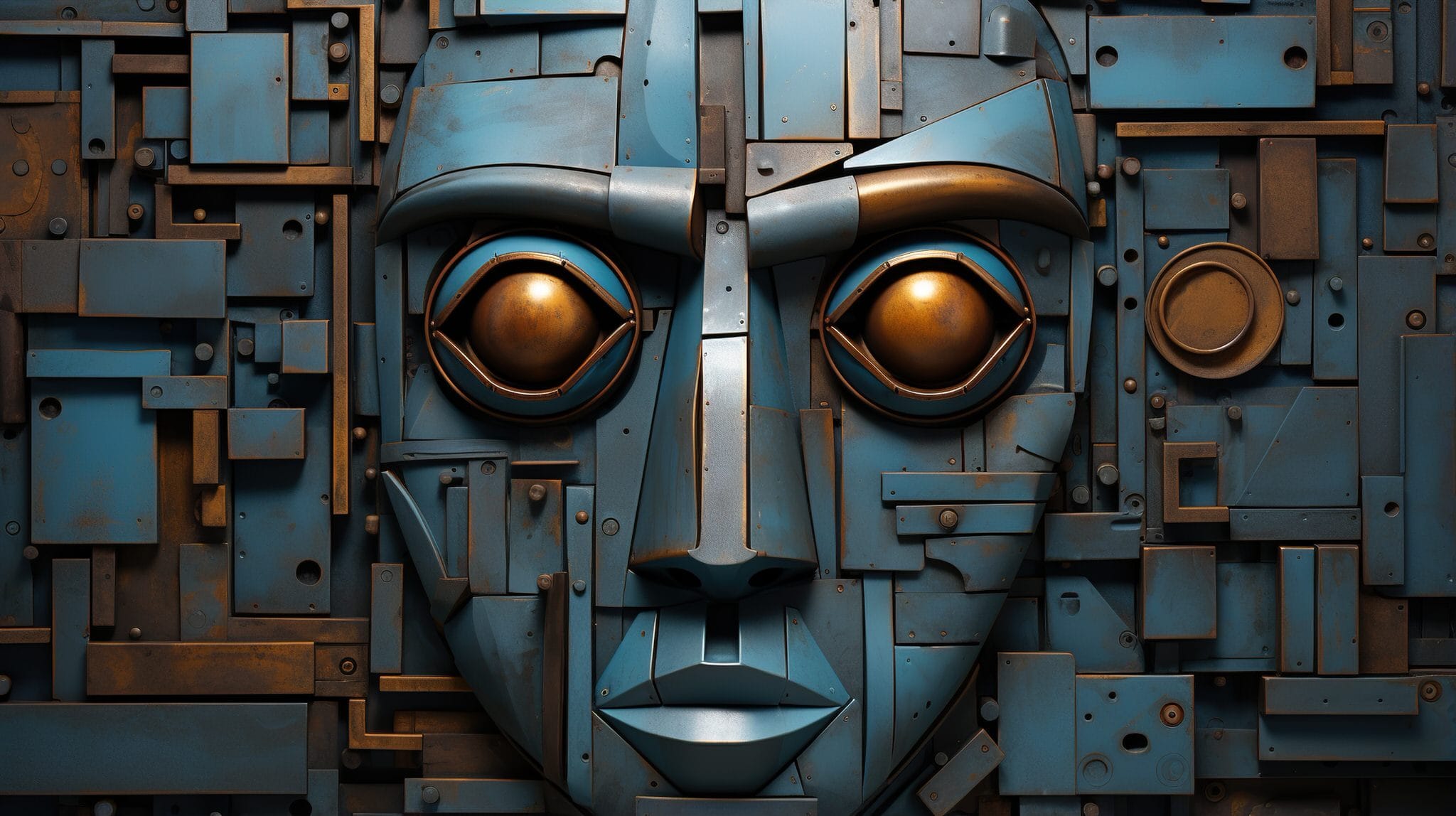vecteezy generative ai abstract robotic face on rusty vintage metal 32426650